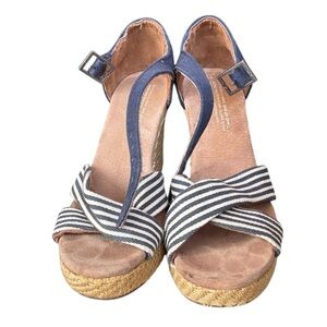 Toms Blue and White Espadrille Wedge Sandals